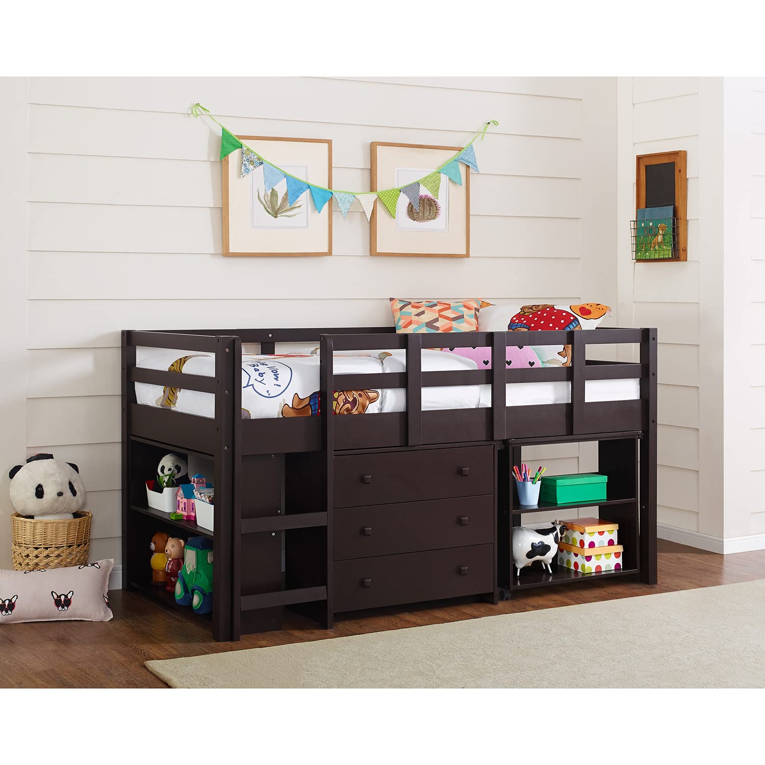 Buy Twin Loft Bed with Desk, Low Study Loft Bed Frame with Storage
