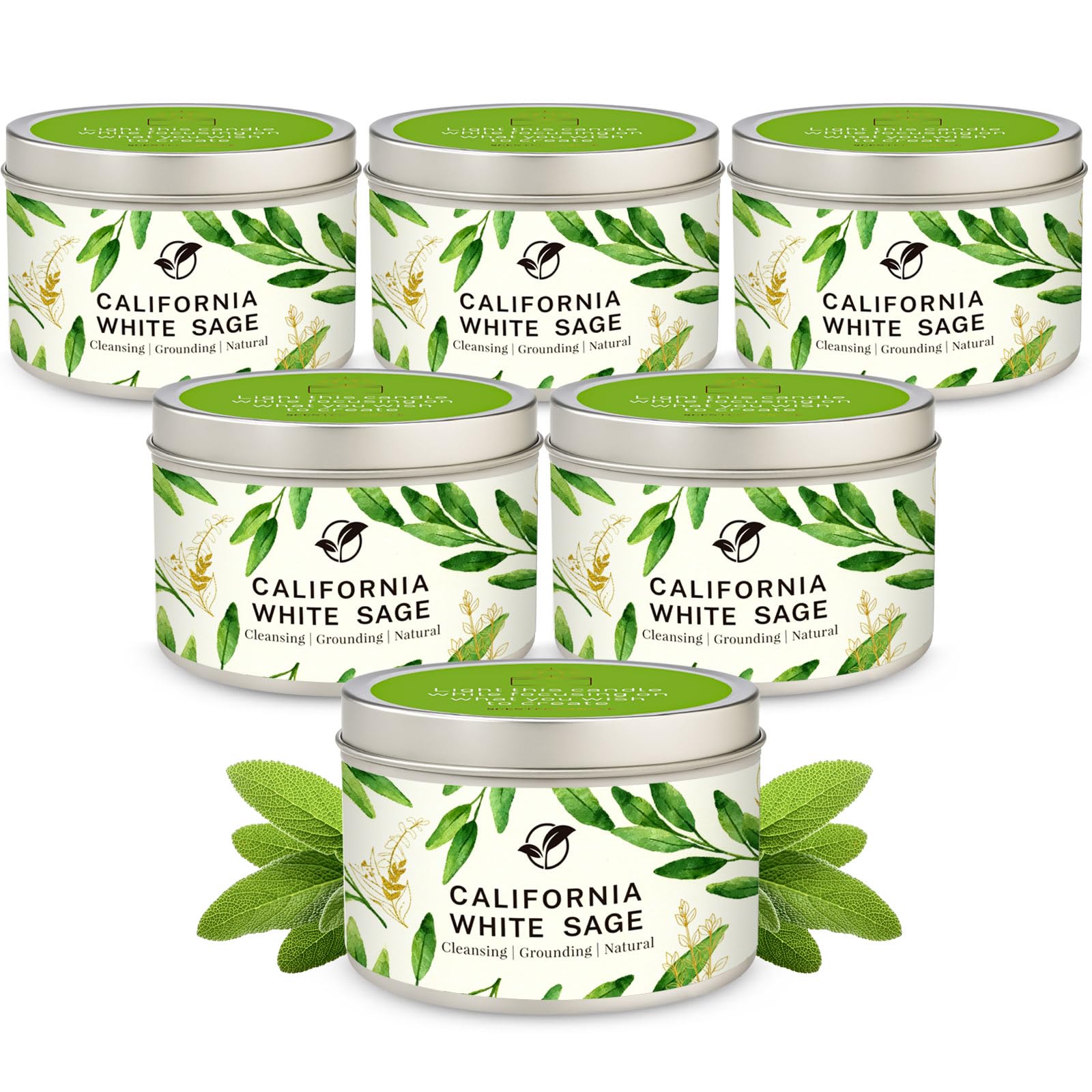 Sage Candle Gift Set, 6-Pack 6oz Natural Soy Wax Candles - Smokeless Clean Burn, Lead-Free Cotton Wicks, Calming Aromatherapy for Valentine's Day & Housewarming Self-Care Gifts for Women