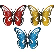 M METERXITY 3 Pack Butterfly Art Wall Decor, Metal Butterfly Wall Decor, Hanging Decorative Hanging Sculpture for Indoor & Outdoor, Yard Patio Garden [3 Colors, 3.54''x4.33'']