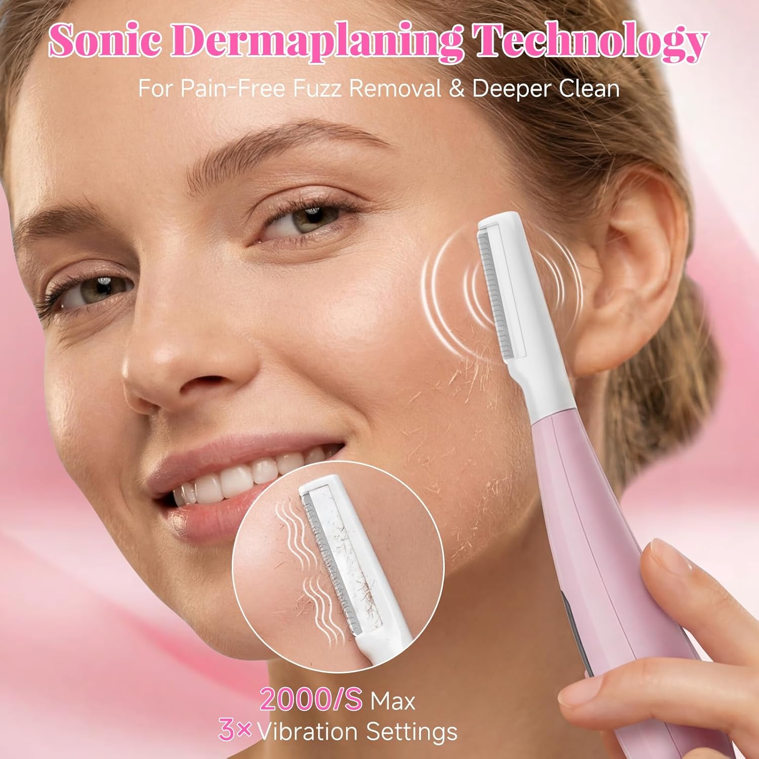 Sonic Dermaplane Razor for Women Face with 8 Replaceable Blades, Facial Oil, Rechargeable Dermaplane Razor for Facial Hair & Peach Fuzz, Sonic Technology with 3 Speeds, Dermaplaning Tool for Women - Image 4