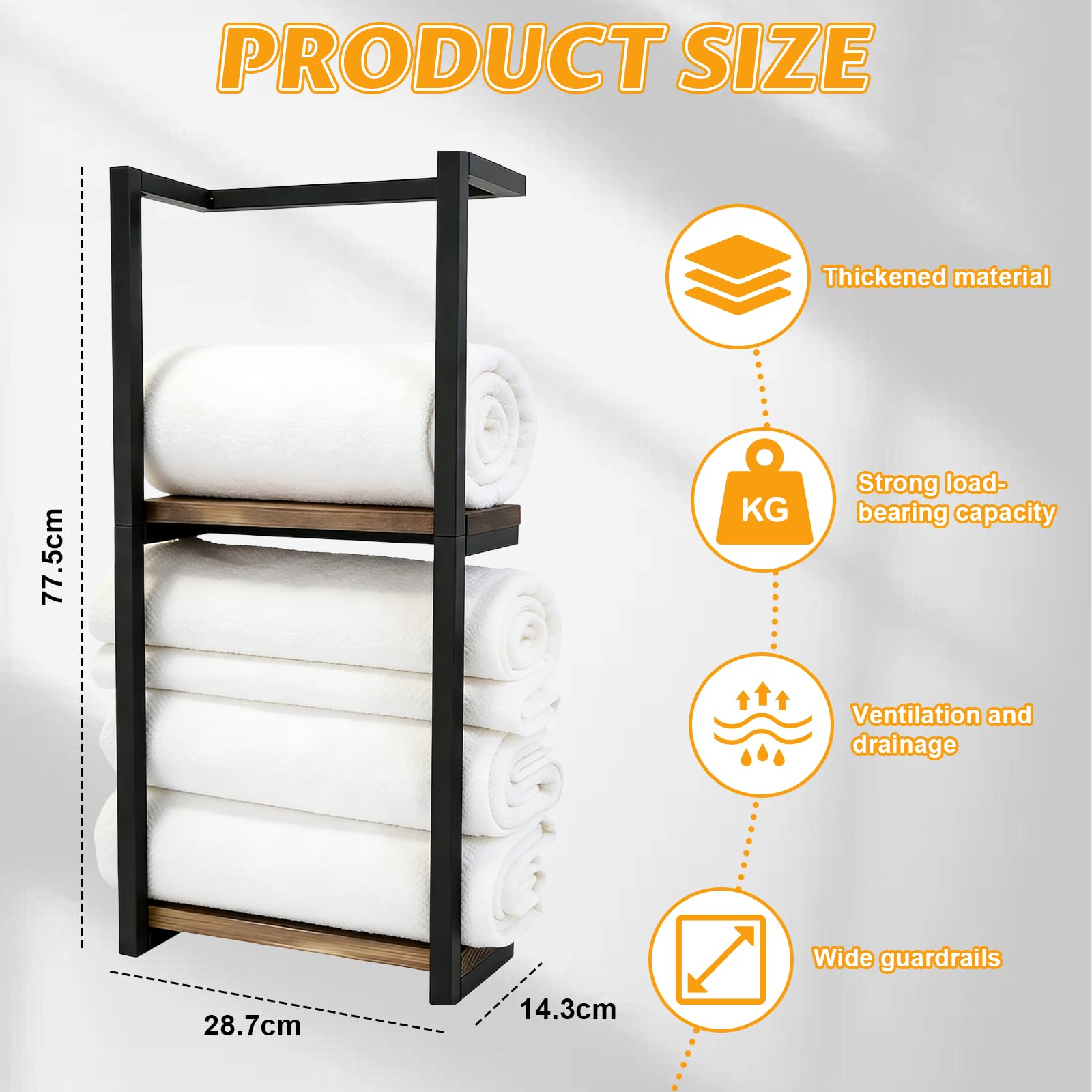 Toallero de Pared con Estante,Toallero de Baño Estante de Baño