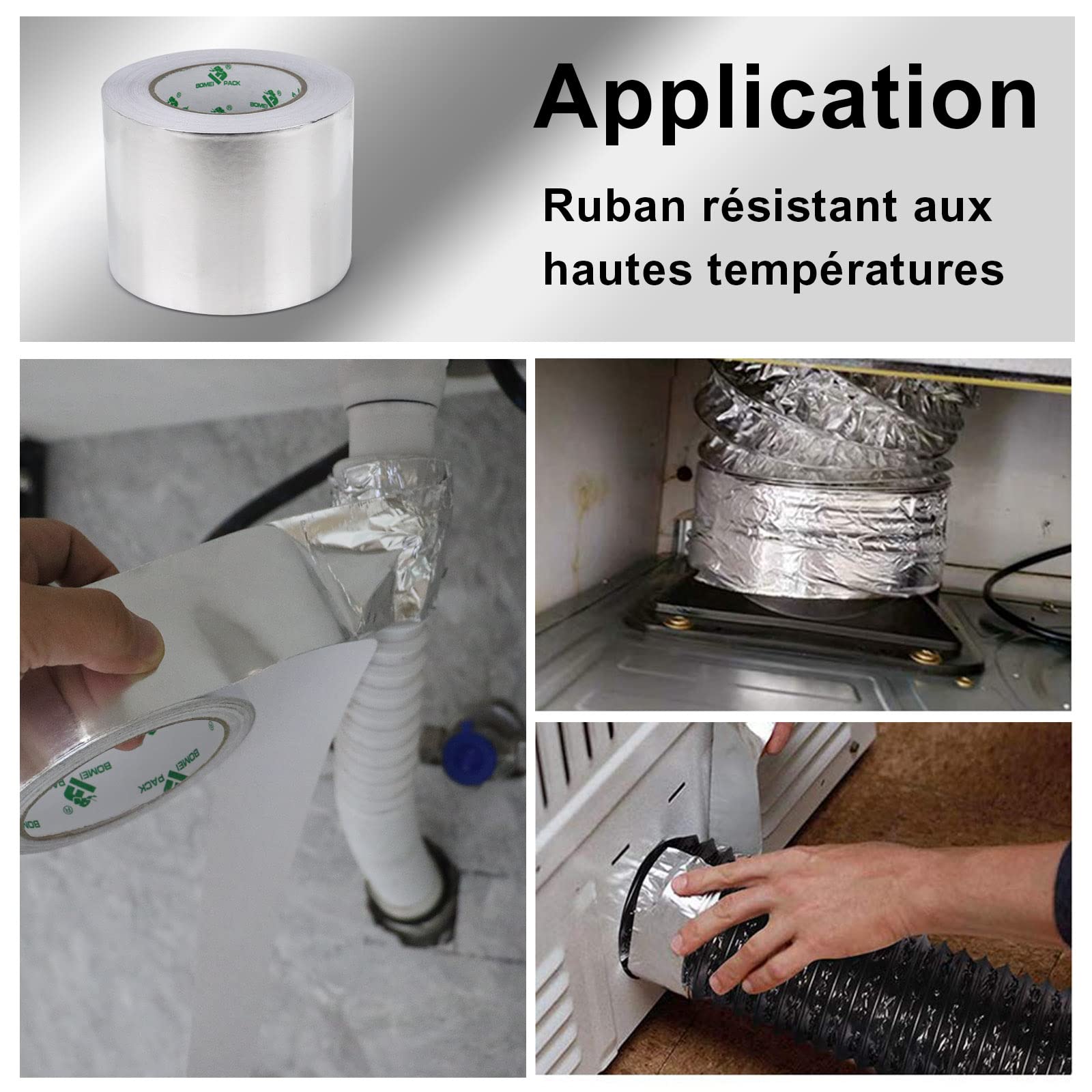 BOMEI PACK Large Ruban adhésif en aluminium - 100 mm x 50 m - ruban métallique très résistant, résistant à la chaleur, parfait pour l'étanchéité et le colmatage, réparation des métaux
