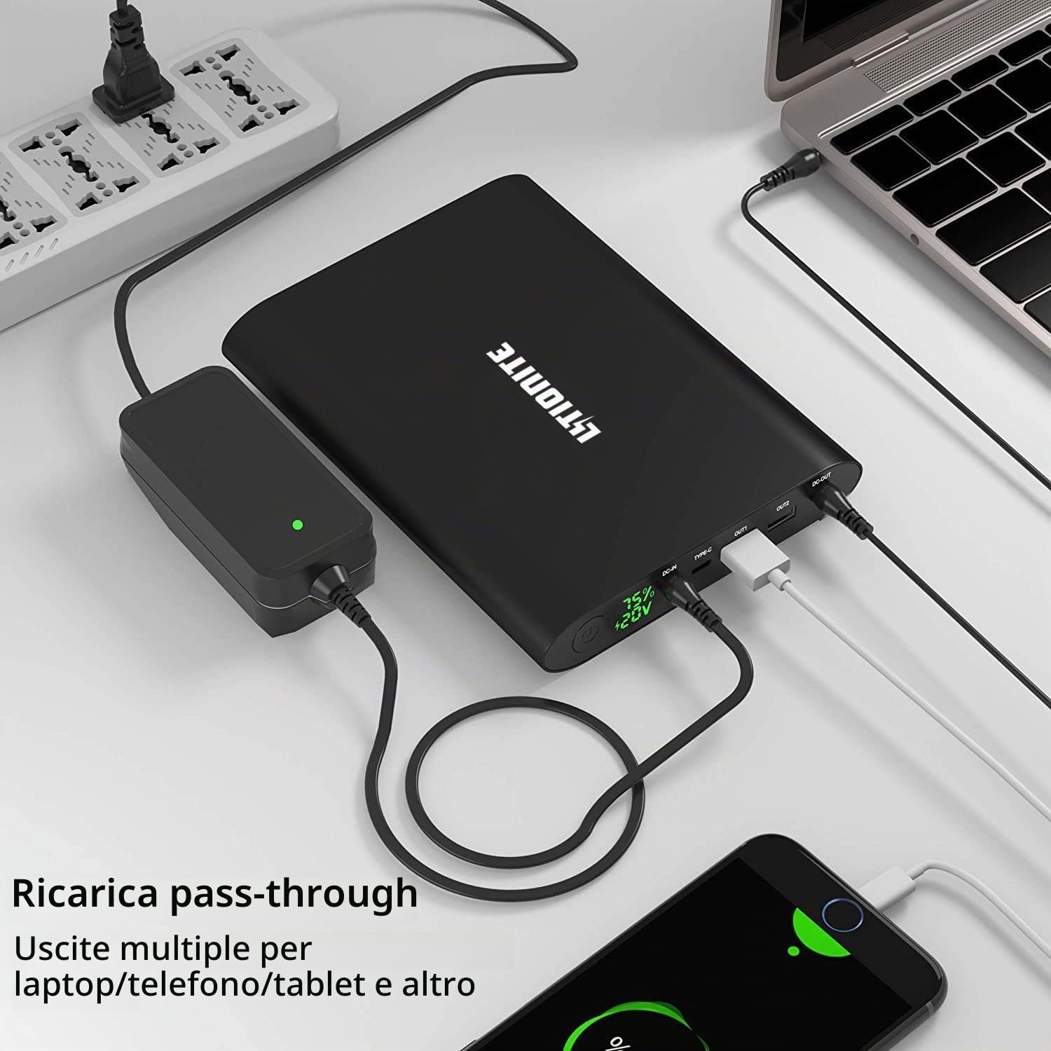 LITIONITE Tanker 90W / 50.000mAh Power Bank Batteria Esterna portatile con Display LED - 2x USB - 1x Type-C (36W) - 1x DC (90W) - Alimentatore Caricabatterie per PC/Computer/Notebook/Smartphone/Tablet