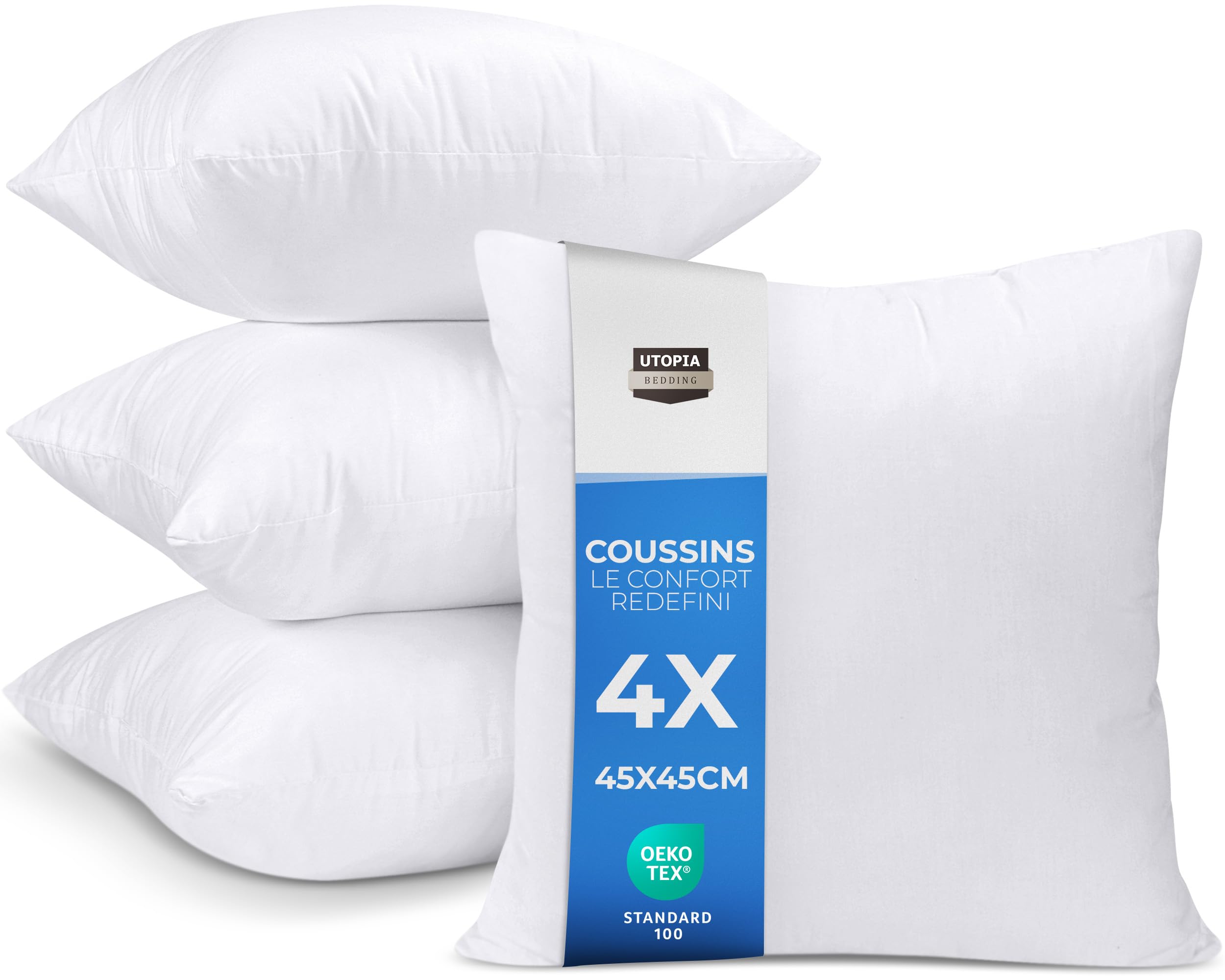 Utopia Bedding Lot de 4 Coussins de Garnissage Blanc OEKO-TEX.Std.100 Coussin Intérieur 45x45 cm Rembourrage