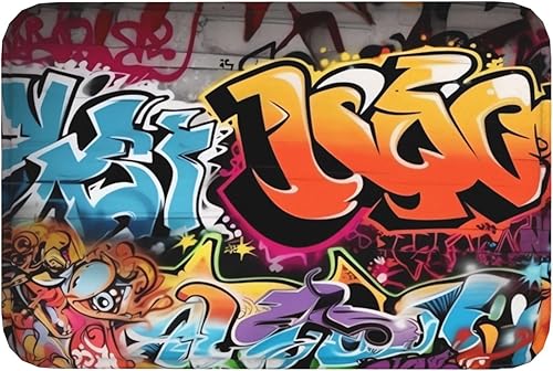 Miniatura 8 de Alfombra de baño con estampado de graffiti hip hop, alfombra de franela suave antideslizante, alfombra de baño de bienvenida para sala de estar,