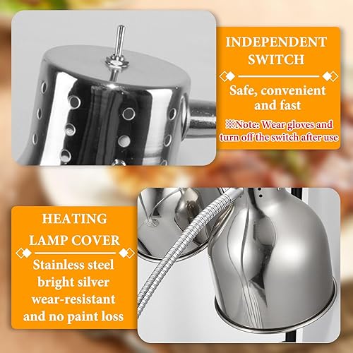 Miniatura 4 de Lámpara de calor para alimentos, lámpara de calentamiento de alimentos comercial, luz ajustable de calentamiento de alimentos de 2 cabezales,