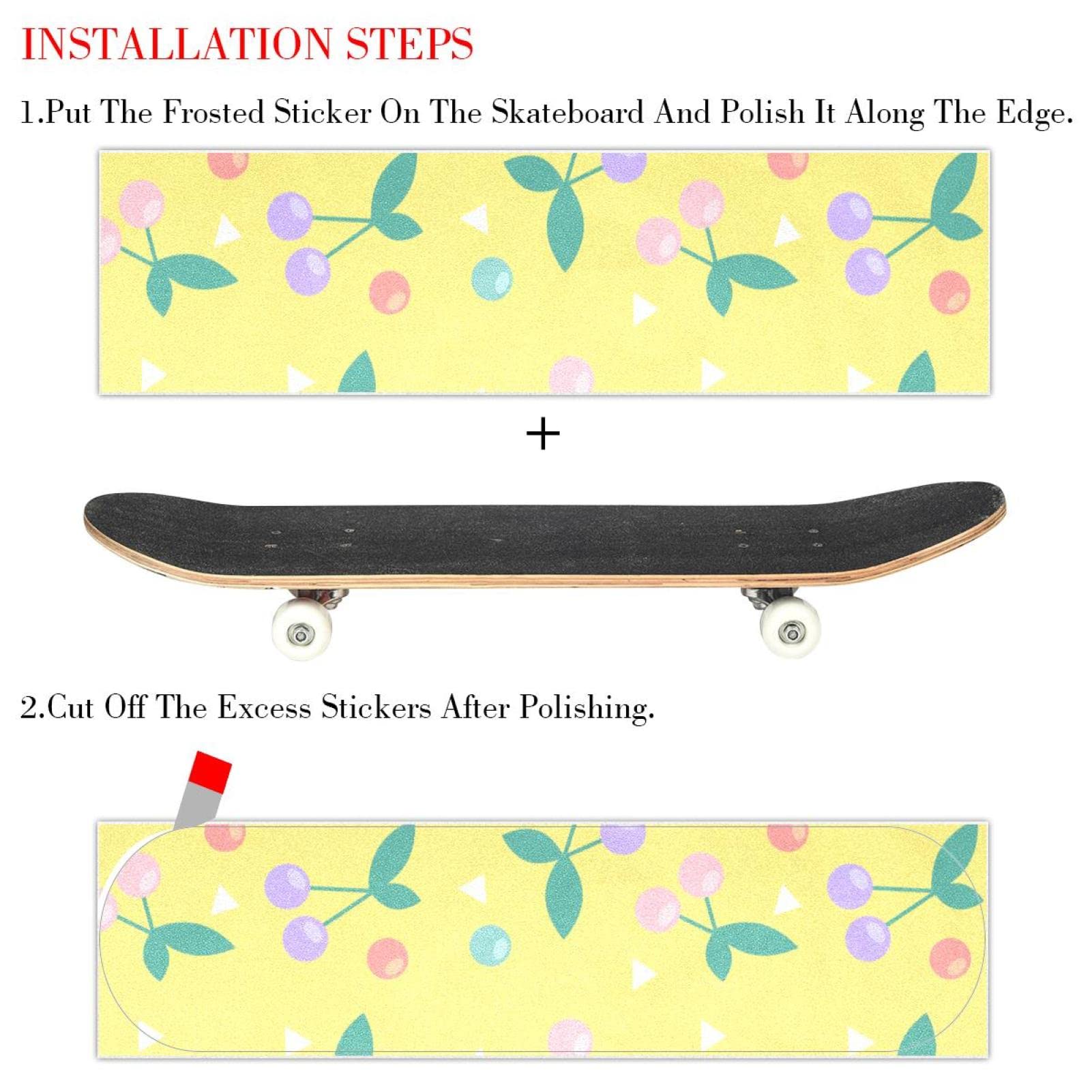 Colorful Cherry Lot de 2 feuilles de papier abrasif pour planche de skateboard et longboard