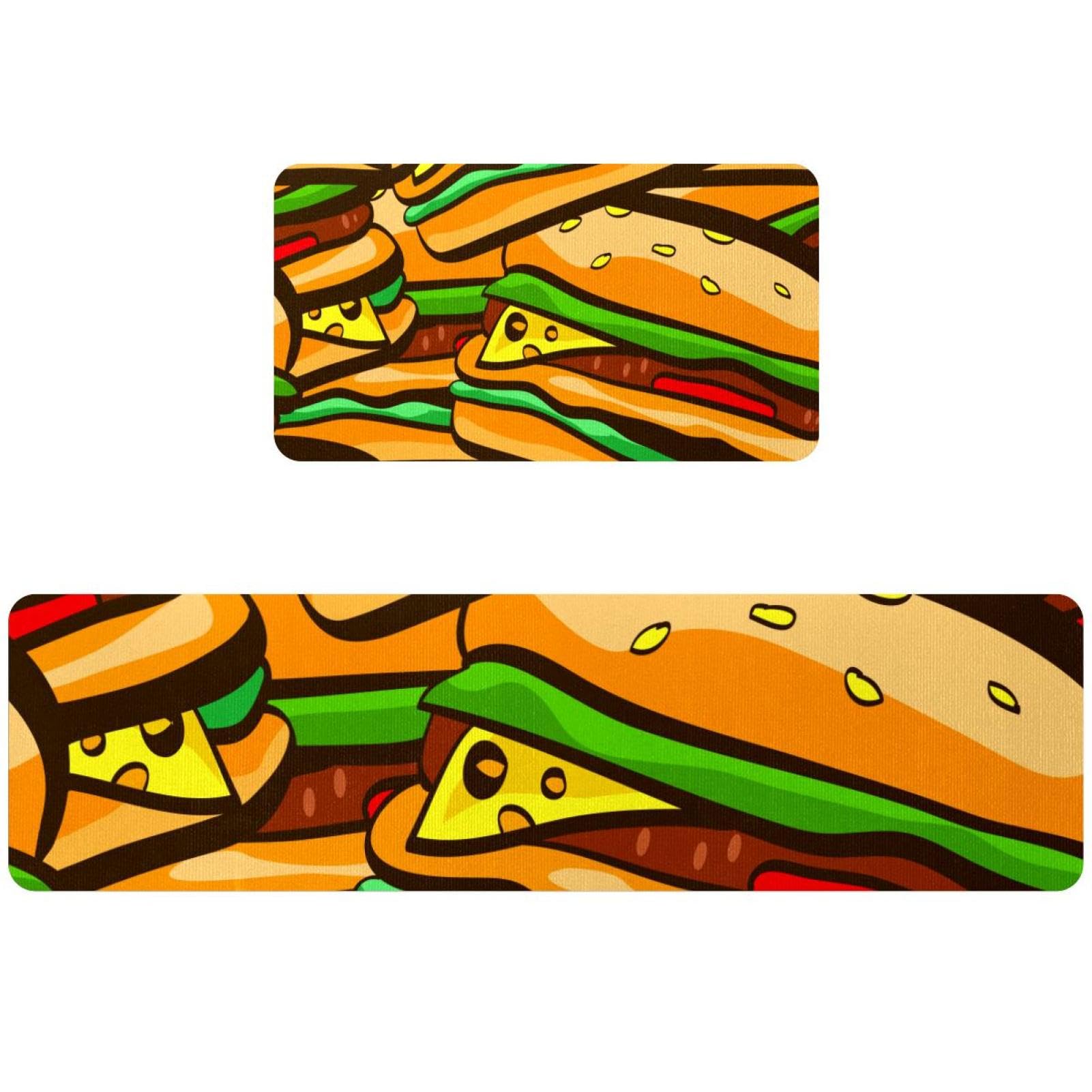 Tapis de cuisine sans couture antidérapant lavable absorbant lot de 2 hamburger