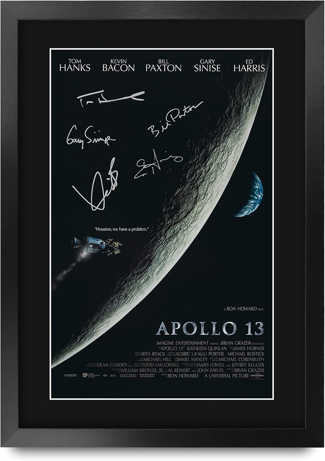 HWC Trading Apollo 13 Movie Poster Tom Hanks, Kevin Bacon 16 x 12 inch Framed Gifts Printed Poster Signed Autograph Picture for Movie Memorabilia Fans - 16" x 12" Framed