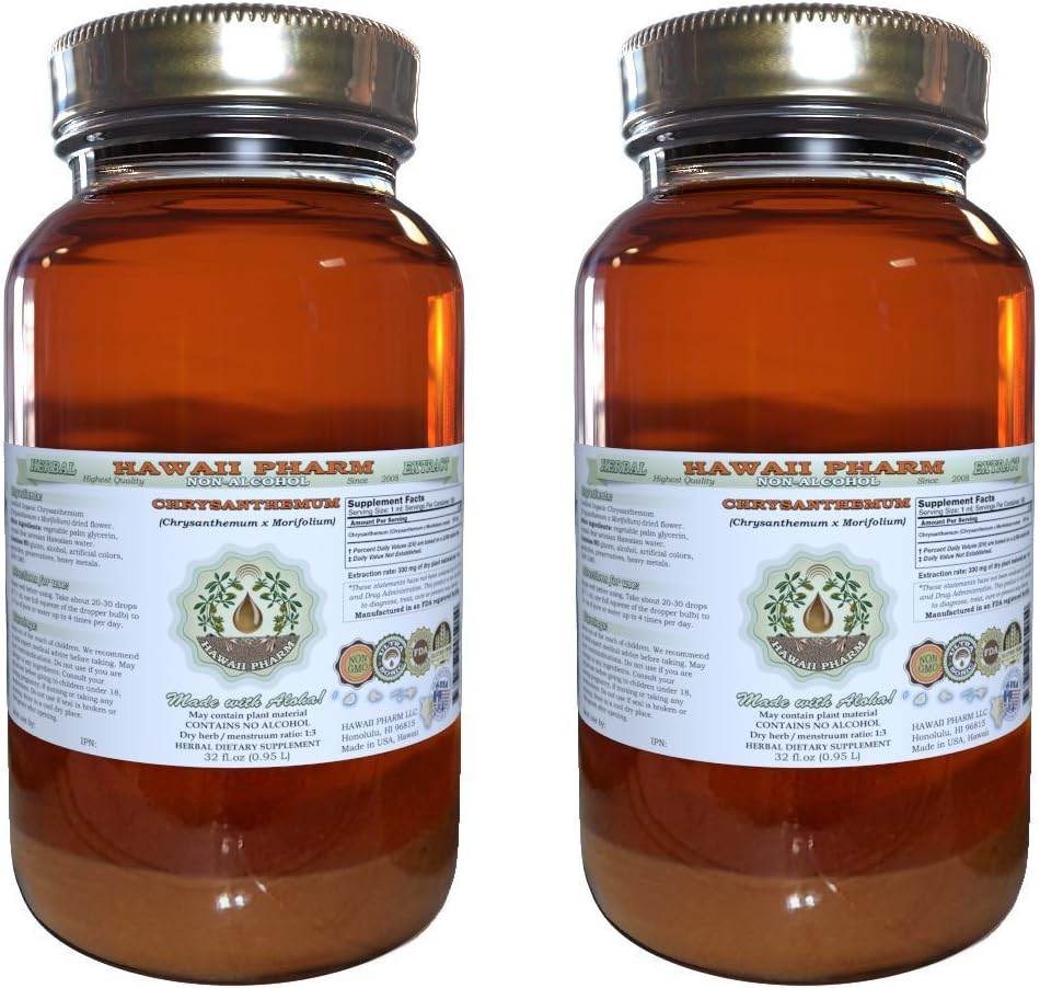 Hawaii Pharm Chrysanthemum Alcohol-Free Liquid Extract, Professional Grade, Small Batch Chrysanthemum x morifolium Dried Flower Glycerite 32 oz