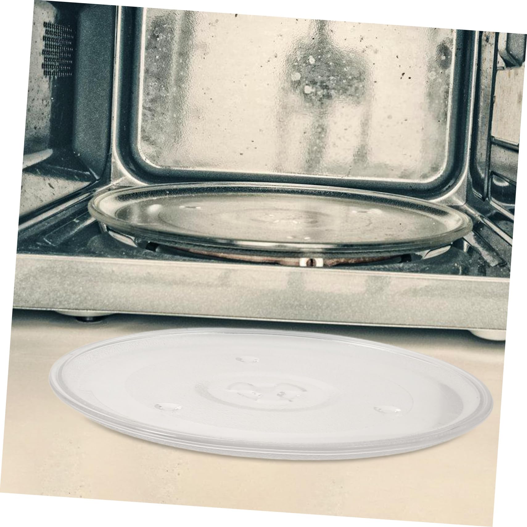 Operitacx Plato Giratorio de Vidrio y Microondas para Repuesto de 2 Piezas, Resistente al Calor Movimiento Suave para Calentamiento Uniforme