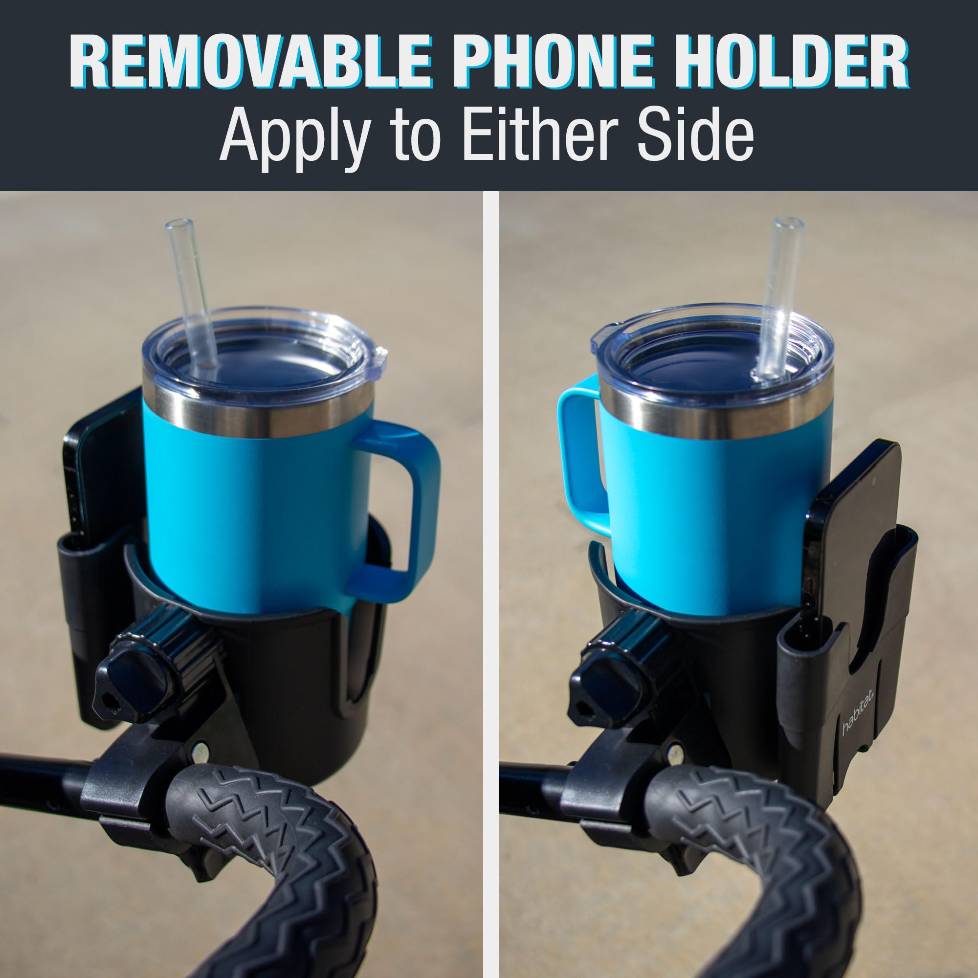 Habitat Soporte Universal para portavasos para Cochecito con Soporte para teléfono, Organizador Ajustable de Bebidas y teléfono para cochecitos de bebé, andadores, Bicicletas y Scooters, Regalo para