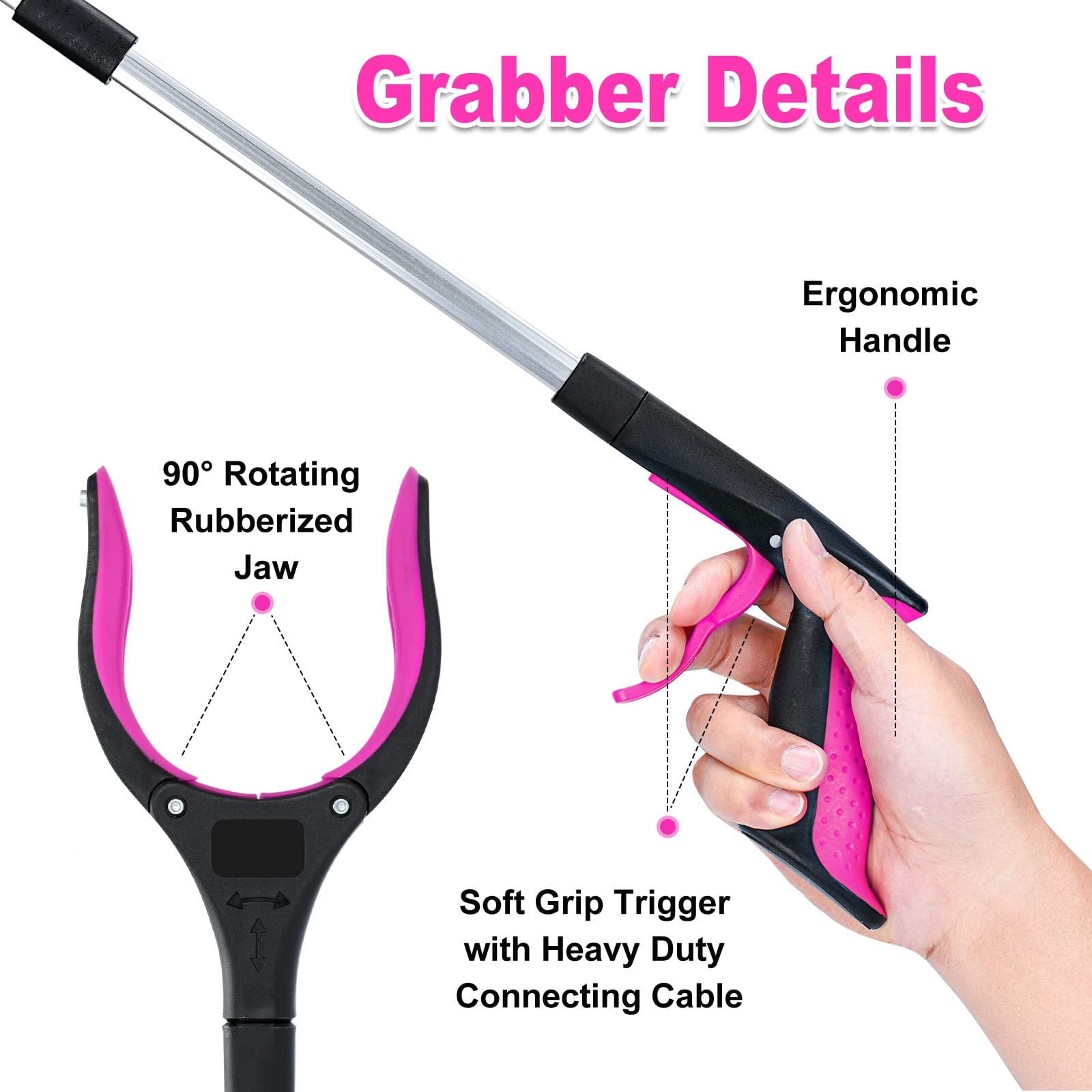 32 Inch Grabber Reacher Tool With 360° Rotating Jaw And Magnet - Lightweight Trash Picker Grabber, 3.5" Wide Claw For Seniors, Blue