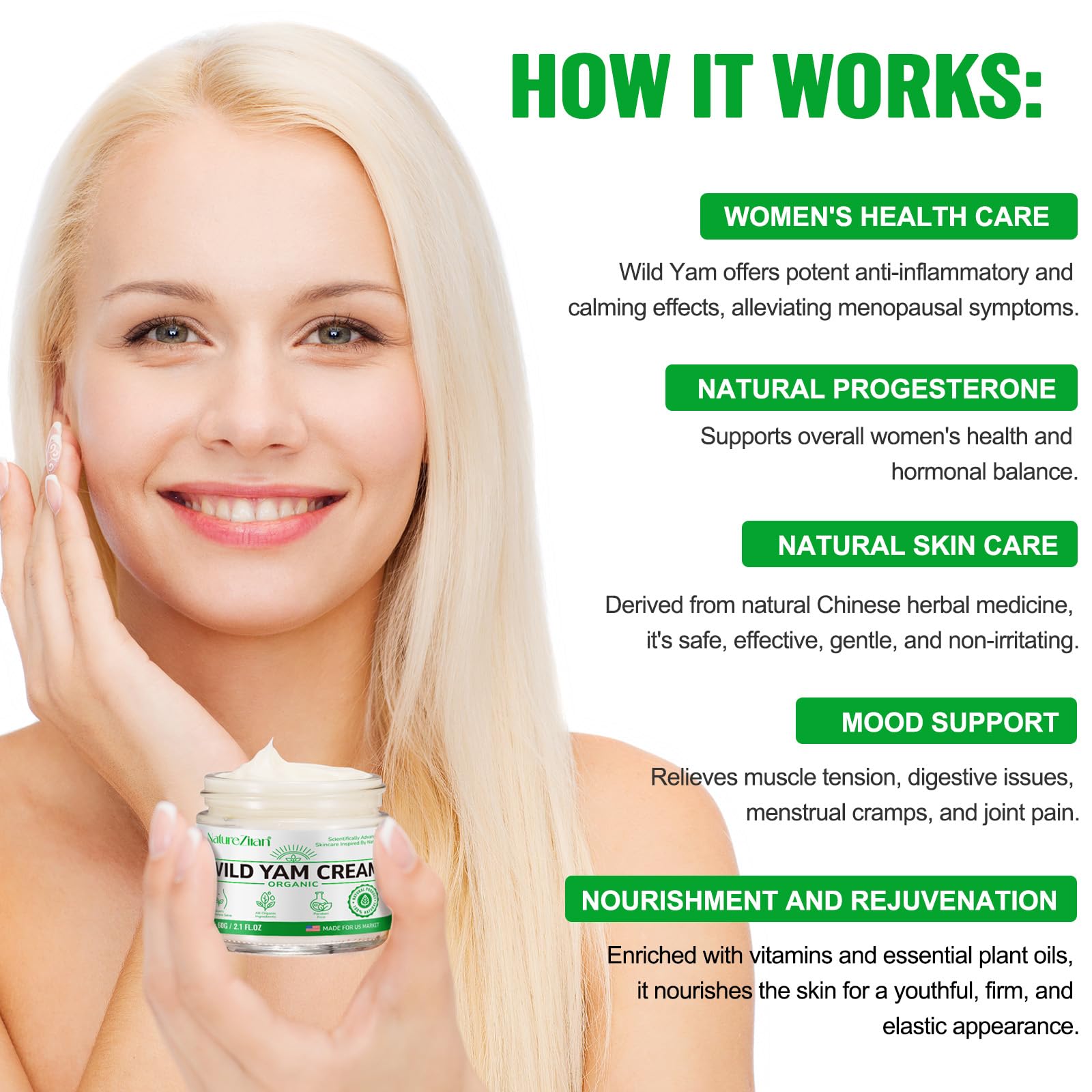 NATURE ZIRAN Wild Yam Cream - Wild yam Cream - Suitable for Relieving Symptoms During Periods of Physical Change - for All Skin Types 2.1floz — Amazon image 4
