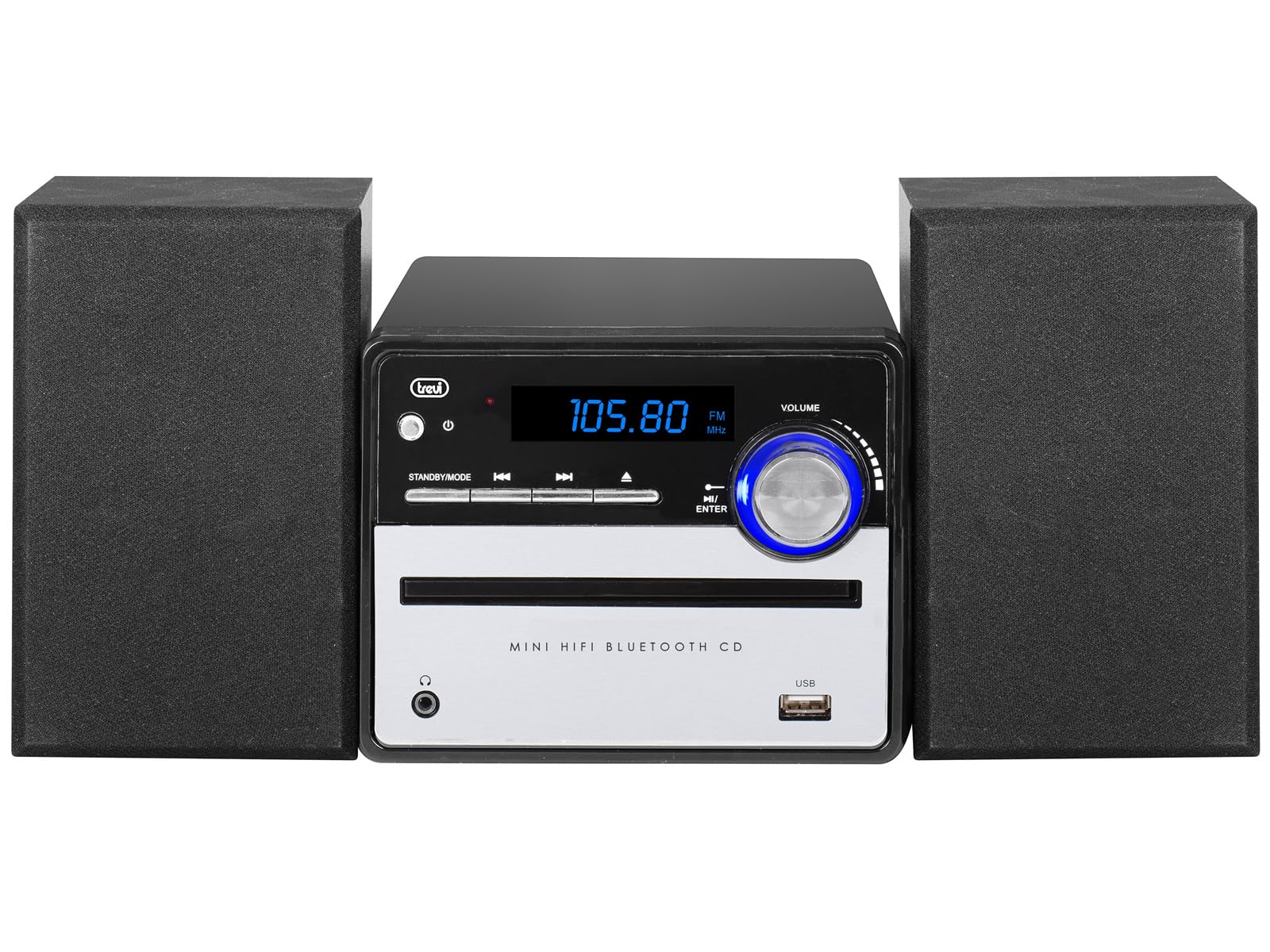 Trevi HCX 10F6 Sistema Hi-Fi 20W, Stereo Digitale Compatto con Radio FM, Lettore CD/MP3 USB, Wireless, Ingresso RCA AUX, 5 Equalizzazioni Audio, Telecomando Full Function, Display LCD Blu