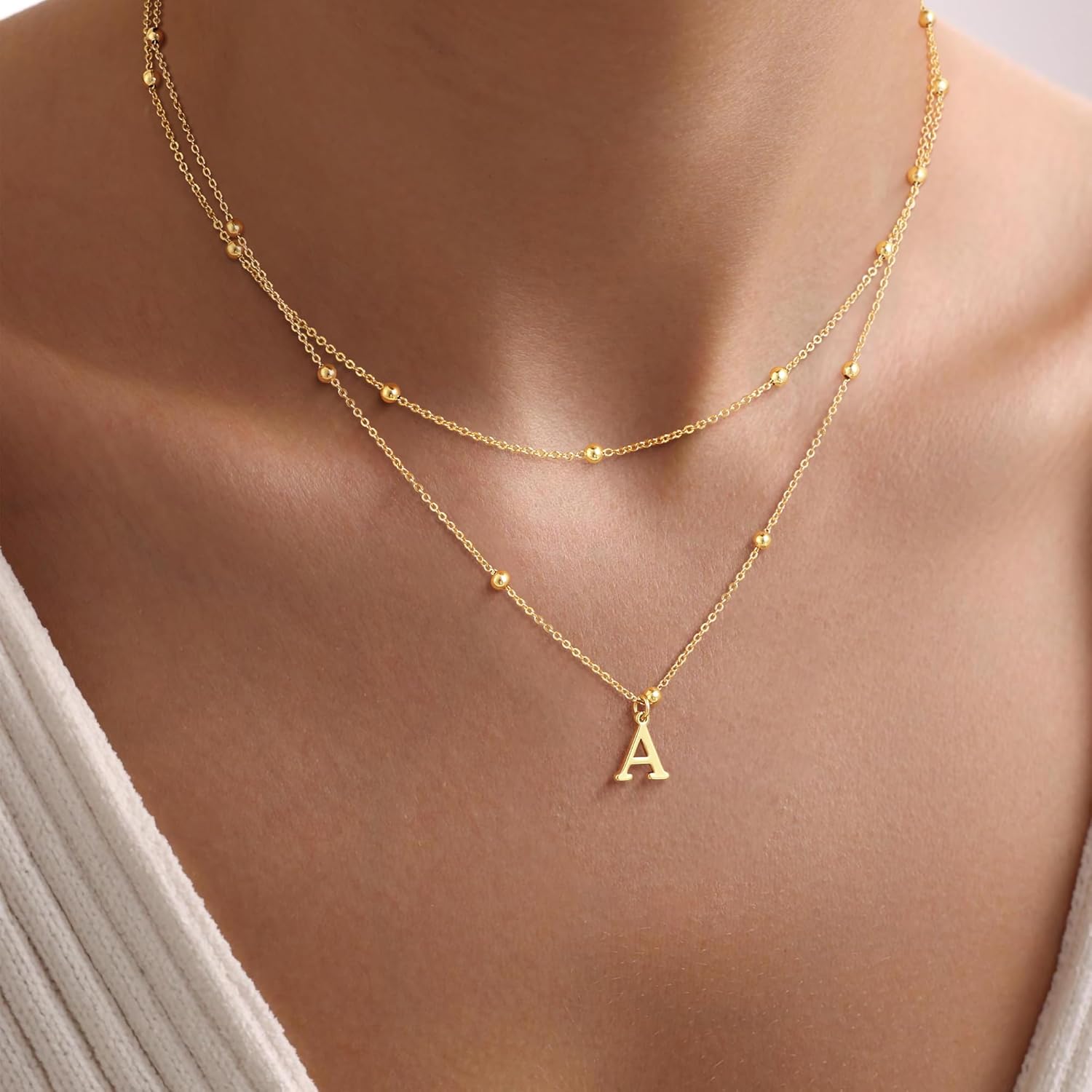 MBW Layered Initial Necklaces for Women, Dainty 14K Gold Plated A-Z Beaded Pendant Letter Charm Necklace Personalized Name Necklaces for Women Trendy Jewelry Gift - Image 8