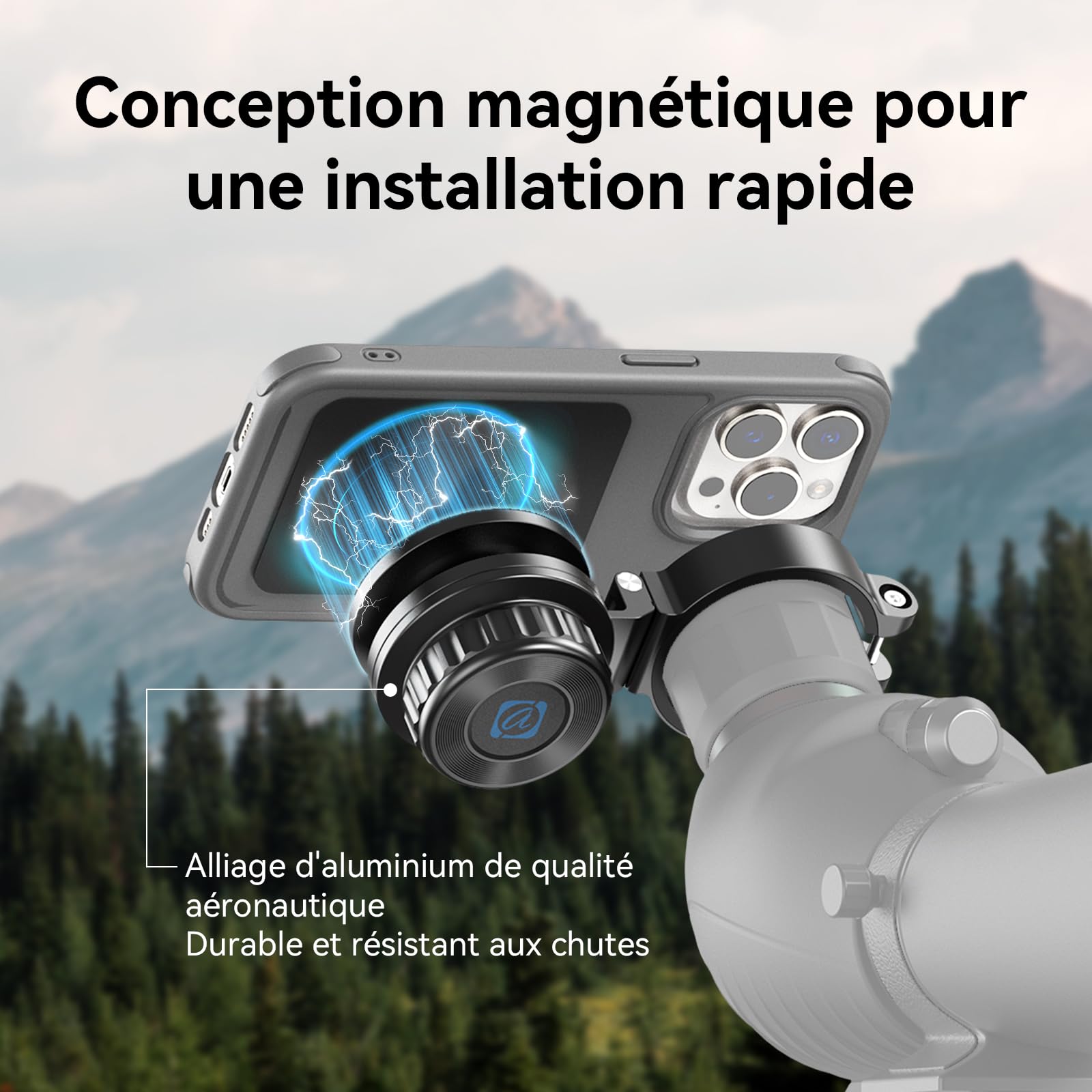APEXEL Adaptateur Universel magnétique pour téléphone Portable pour Jumelles, monoculaires, Observation des Oiseaux et microscopes - Adaptateur oculaire de 45 à 55 mm - Compatible avec Tous Les