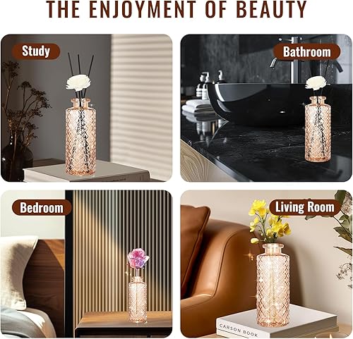 Miniatura 5 de Florero de cristal, ámbar, botella de aromaterapia, jarrón pequeño, 6 juegos, simple sólido, para cumpleaños, aniversario, boda, decoración del hogar