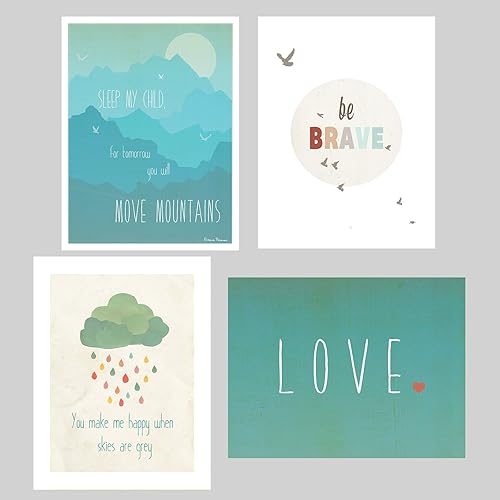Happiness Mini Collection Prints, 5 x 7 pulgadas, juego de 4, arte motivacional, citas inspiradoras, decoración de habitación de niños, decoración