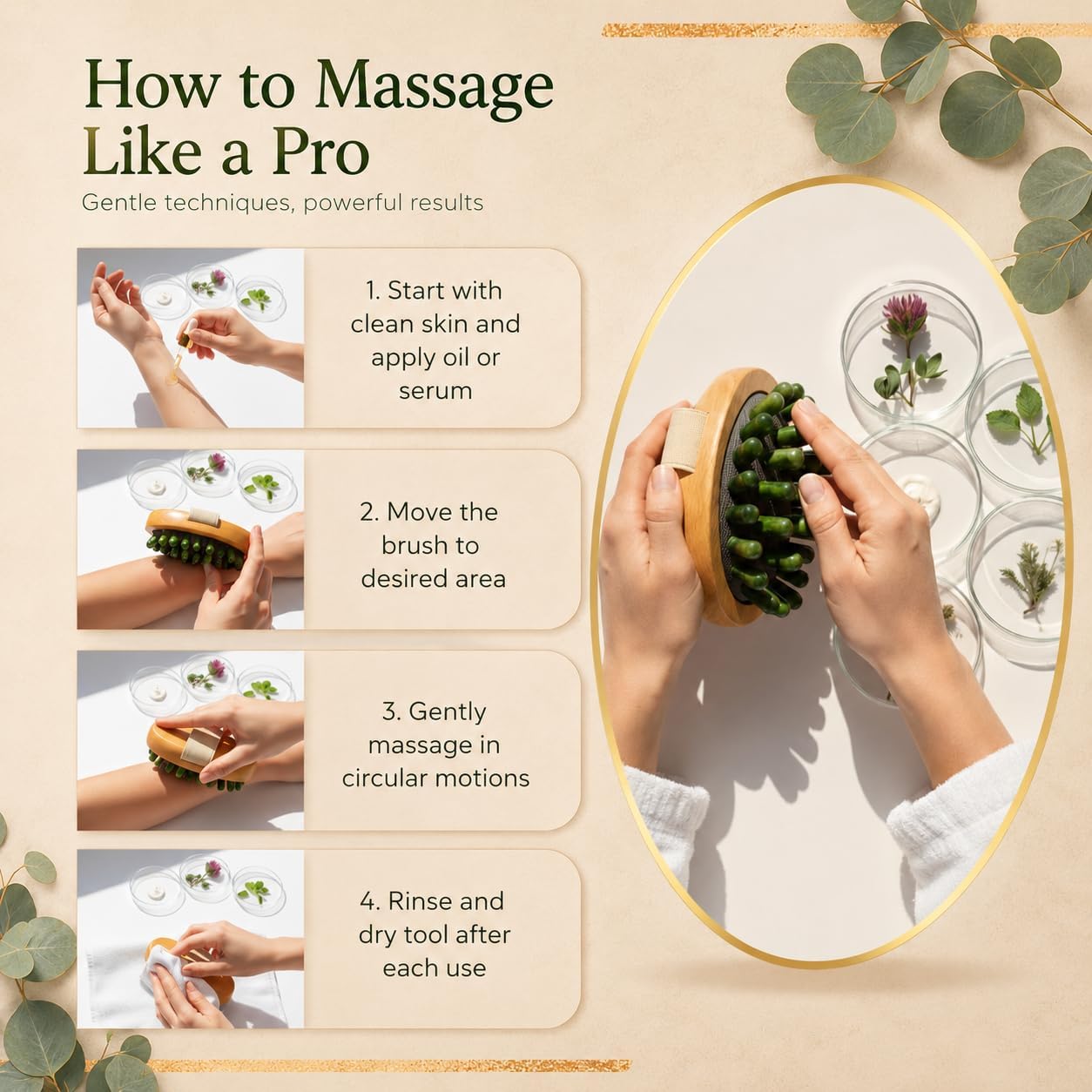 Natural Jade Body Brush with Beechwood Handle | Jade Massage & Lymphatic Brush for Full Body | Eco-Friendly Wellness Tool