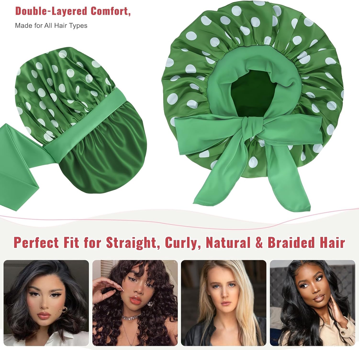 Silk Satin Hair Bonnet with Strap for Sleeping, Double-Layer Sleep Cap for Women, Soft Lining Wrap for Curly Hair - Image 4