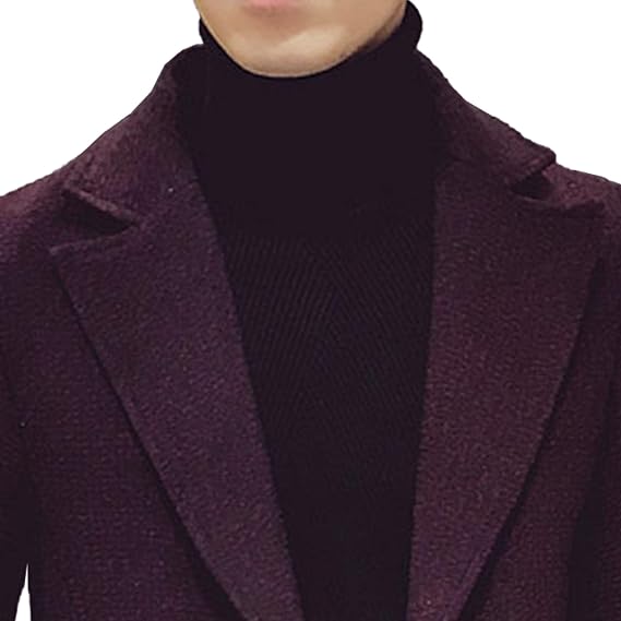 Men's Herringbone Wool Blend Long Overcoat Woollen Business Casual Trench Notched Lapel Single Breasted Coat (Red 2,Medium)