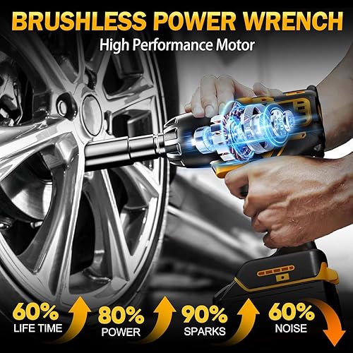 Miniatura 3 de Llave de impacto inalámbrica compatible con batería máxima de 20 V, 740 pies-libras 1000 N.m, llave de potencia de alto par sin escobillas de 12