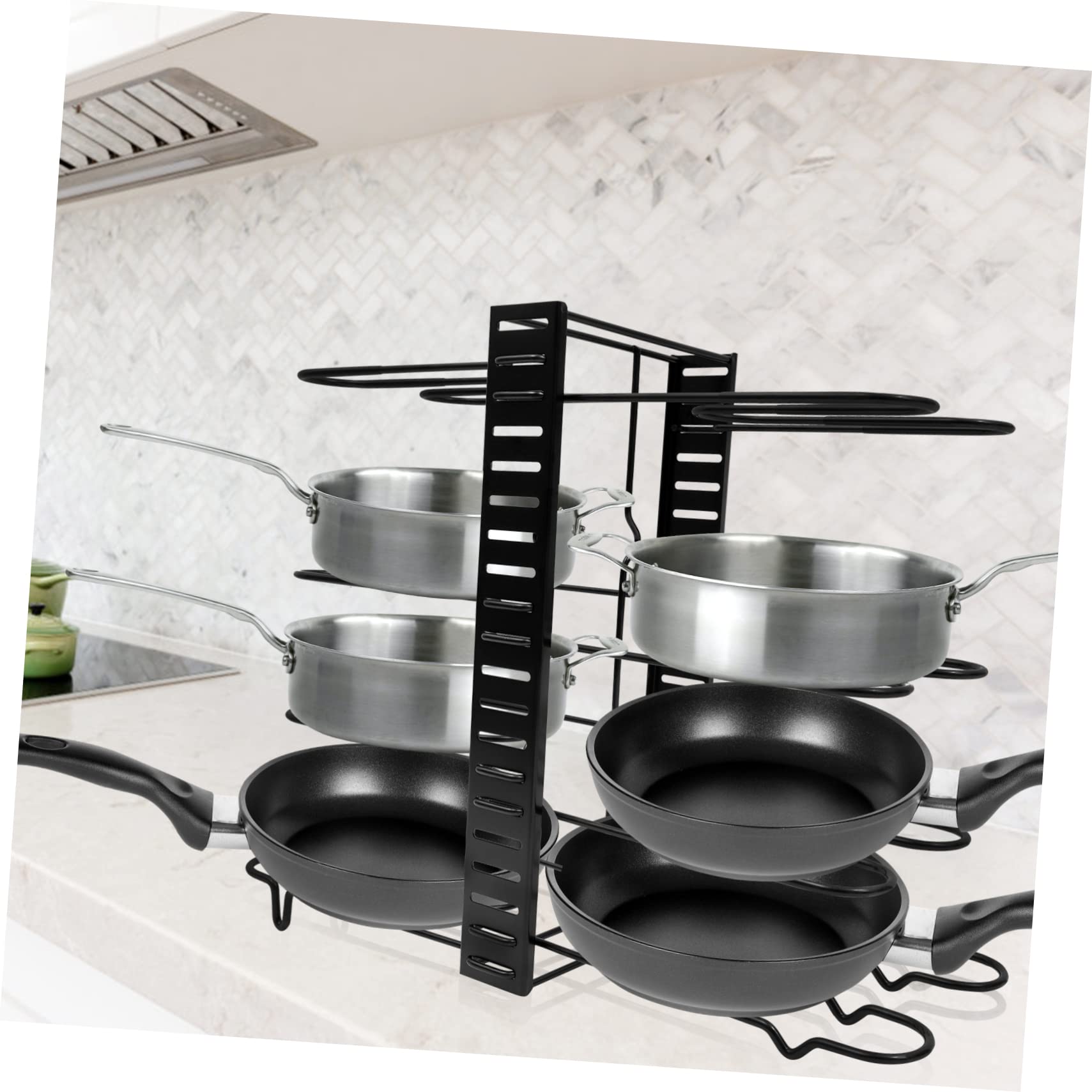 Cabilock Soporte para Tapas de Ollas y Sartenes de Hierro Negro Plegable | Montaje en Pared, Uso sobre Encimera, Ahorro de Espacio y Antideslizante, para Almacenamiento Doméstico de Cocina