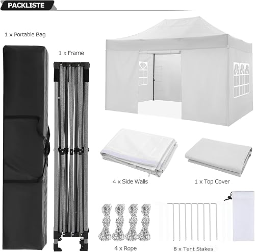 COBIZI Pop Up Gazebo with Sides 3m x 4.5m,Heavy Duty Gazebo with 4 Sidewall,UPF 50+ Waterproof Windproof Party Event Shelter Marquee,Outdoor Garden Gazebo Tent with Carry Bag (3x4.5m,White) - 5
