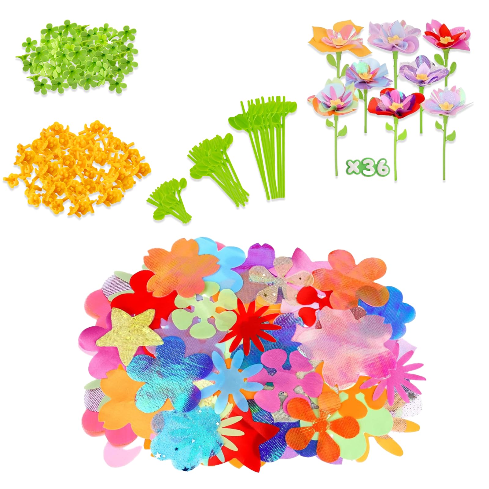 Photo 1 of DIY Flower Craft Kit Accessories - Make 36 Extra Fabric Flowers| Refill Parts for Flower Bouquet Building Toy | Arts & Crafts Set for Girls Ages 3-10