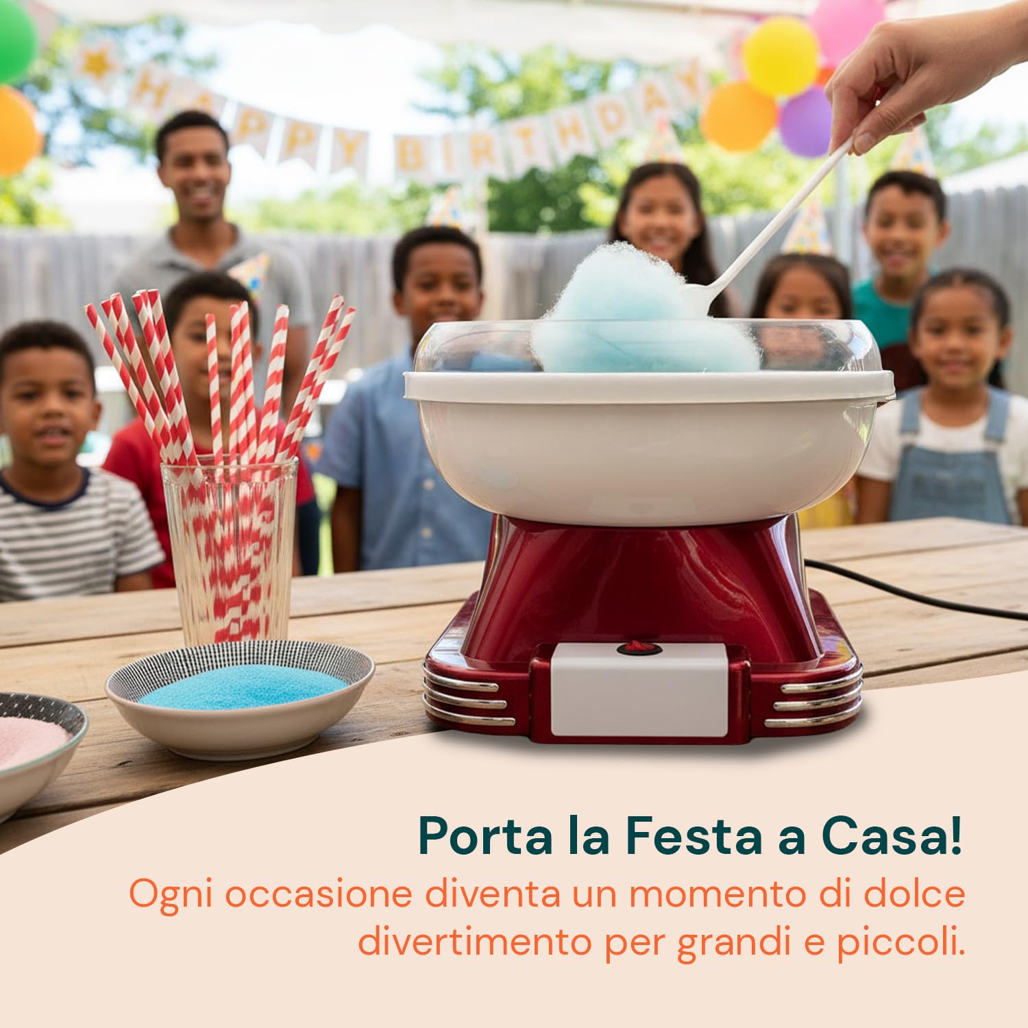Avilia - Macchina Zucchero Filato Elettrica 500W Facile da Usare con Vaschetta Removibile, Accessori Inclusi e Riscaldamento Rapido per Zucchero Colorato o Aromatizzato, Ideale per Bambini e Feste