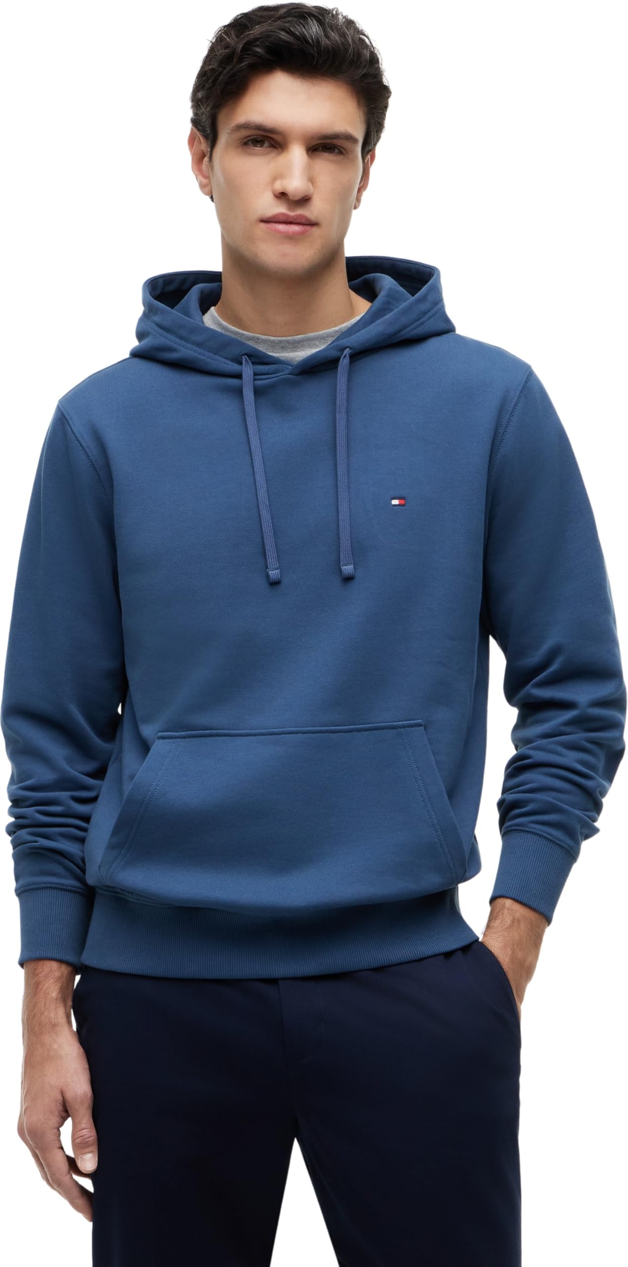 Tommy Hilfiger Uomo Felpa con Cappuccio Essential Terry con Tasca a Marsupio, Blu (Aegean Sea), XXL