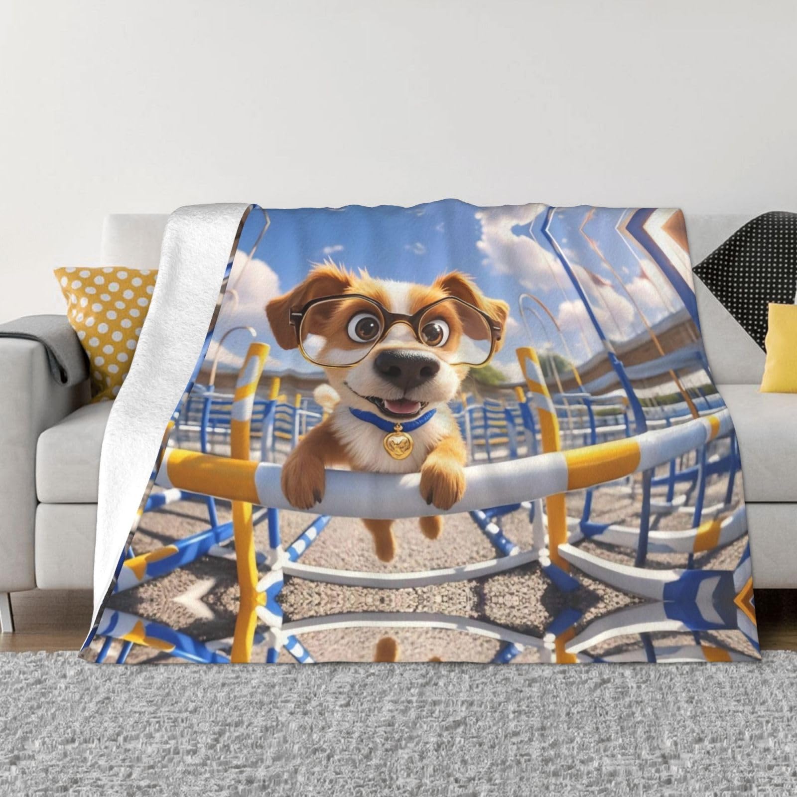 Plaid chaud et confortable en micro-polaire asbwuo, couverture motif chien