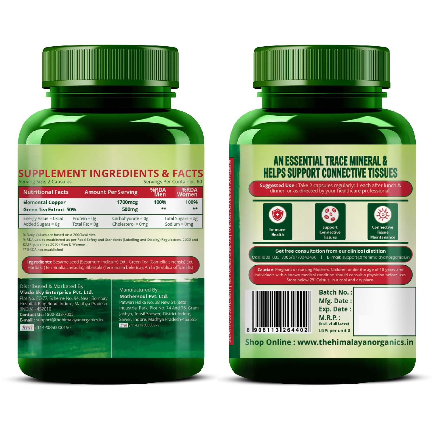 Vlado’s Himalayan Organics Plant Based Copper 1700mcg Supplement with Green Tea Extract - 120 Veg Capsules | Support Connective Tissues, Brain Health, Boost Immunity | For Men & Women — Amazon image 9
