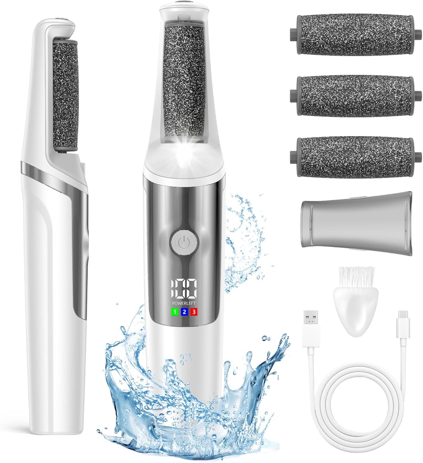 Angju Electric Foot Callus Remover,3 Rollers,3 Speeds, Professional Electric Foot File Pedicure Tool Foot Scrubber for Feet Dead Skin,Smooth Pedicure Wand Feet Spa Care Kit for Men & Women,Ideal Gift