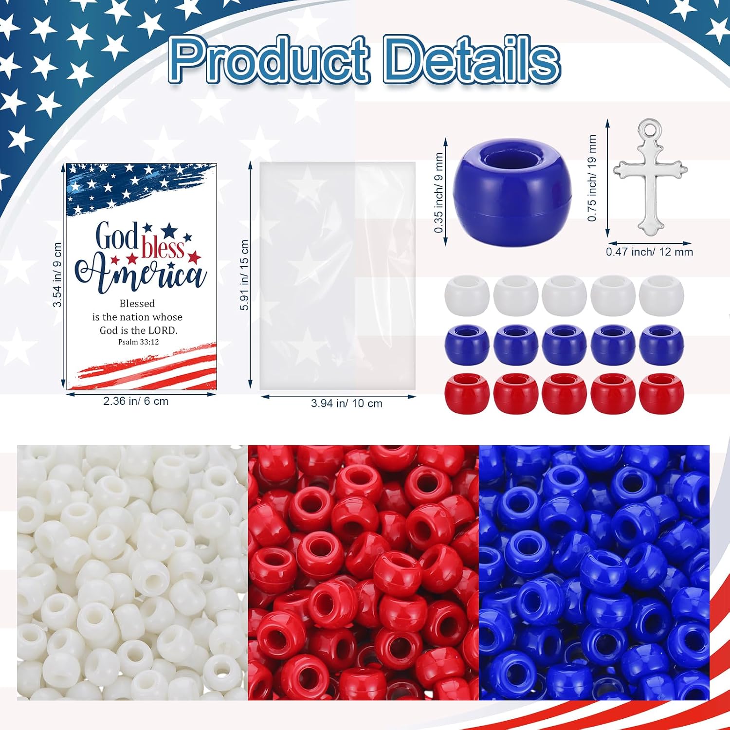 16 Set 4th of July Activities Crafts kits Patriotic Bracelets 250th Anniversary Favors USA Flag God Bless America Prayer Card with Letter Beads Bracelet DIY Making Kit for Independence Day Party