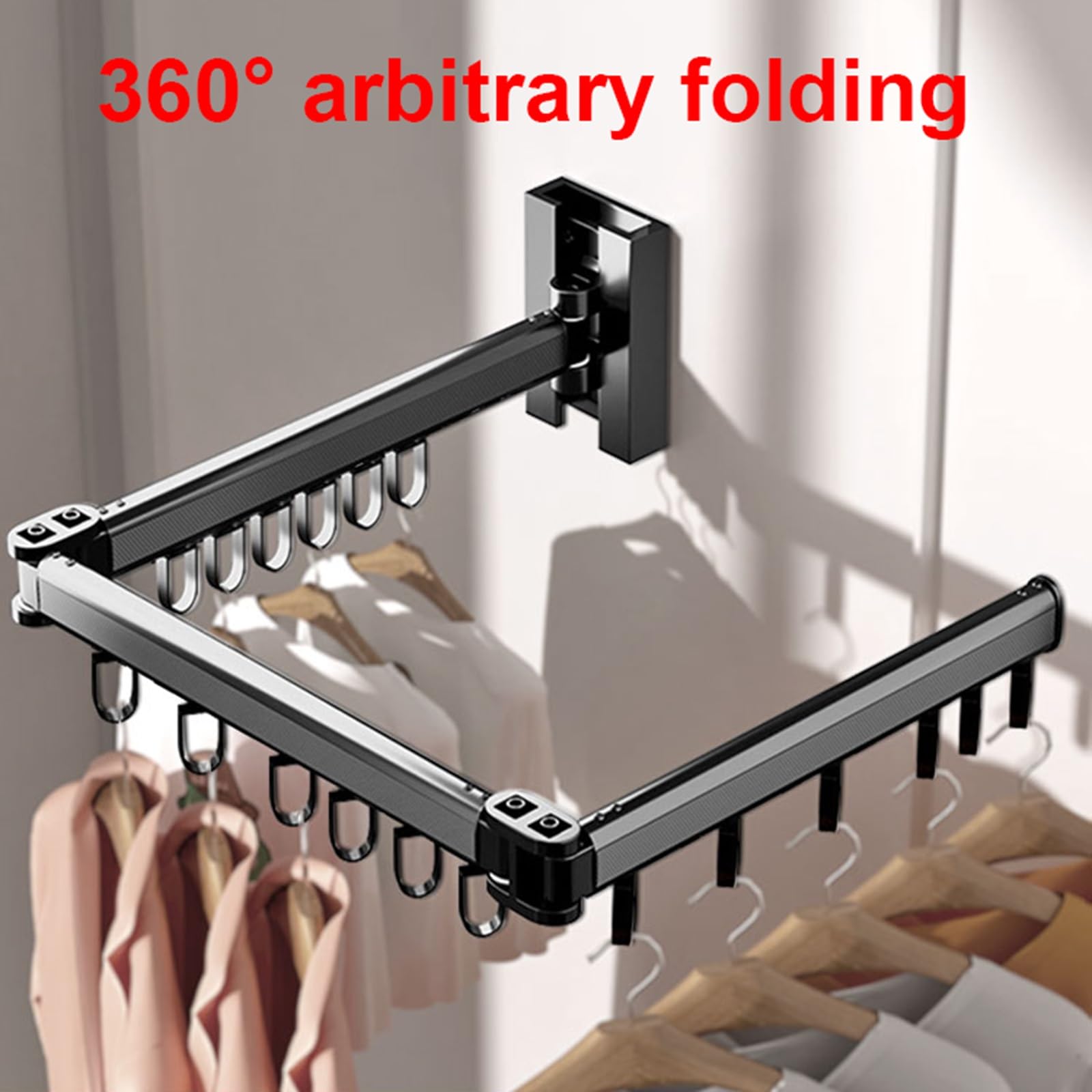 Wandmontiertes Wäscheständer, Klappbarer Wäschetrockner, Indoor Im Freien, Platzsparend, Trocknungsgestell Für Balkon, Wäscherei, Badezimmer, Terrasse (dreifach Gefaltet) (Color : Black)