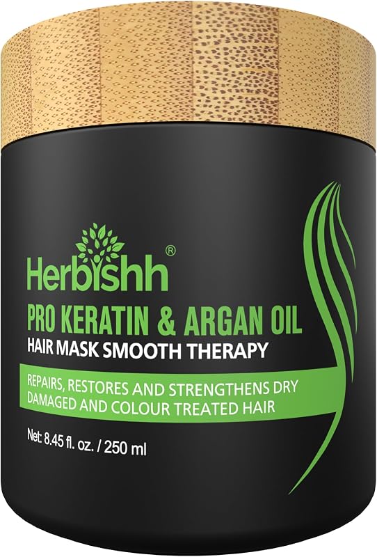 Herbishh Argan Hair Mask-Deep Conditioning & Hydration For Healthier Looking Hair for very Dry, Weak, Stressed Out Hair, No Silicones, No Sulphates, No Parabens (8.45 fl oz) | Deep Conditioning Hair Mask with Argan Oil & Keratin for Dry, Damaged & Color-Treated Hair, Sulphate & Paraben Free
