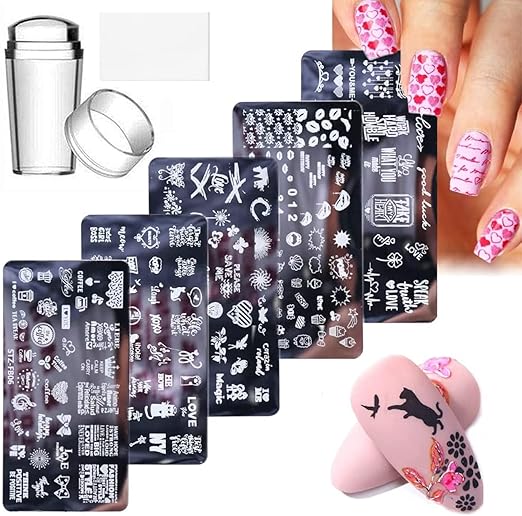 amazon com 5pcs valentine s day nail stamper set 1 stamp 1 scraper love heart letter sexy lips nail art stamping plates for diy print manicure salon design manicure stencils design tool for
