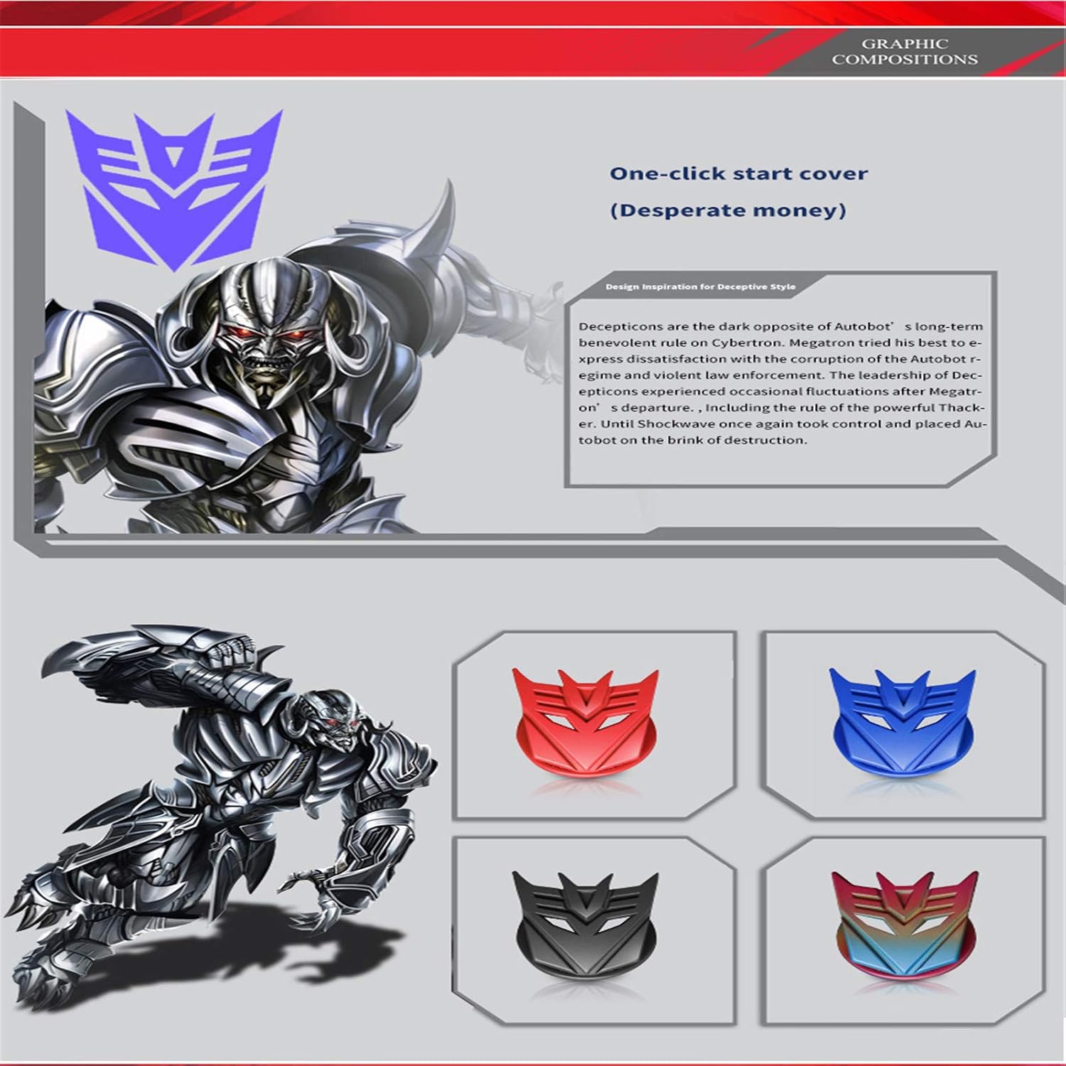 Transformers car one-Button Start Button Protective Cover Interior Modification Ignition Device Switch Metal Decorative Stickers (Black)