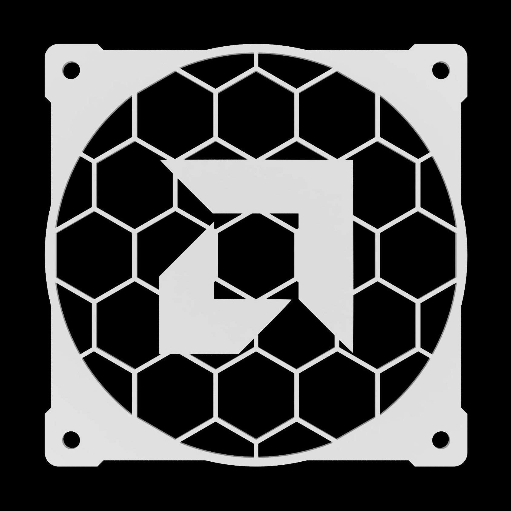 120mm Computer Case Fan Cover with Unique Hexagon AMD Logo Design - Great for RGB aRGB LED Lighting - White