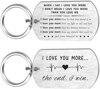 ENGZHI The End I Win Keychain for Her, I Love You Gift for Anniversary Valentine Birthday Girlfriend, Metal Silver 2 Design