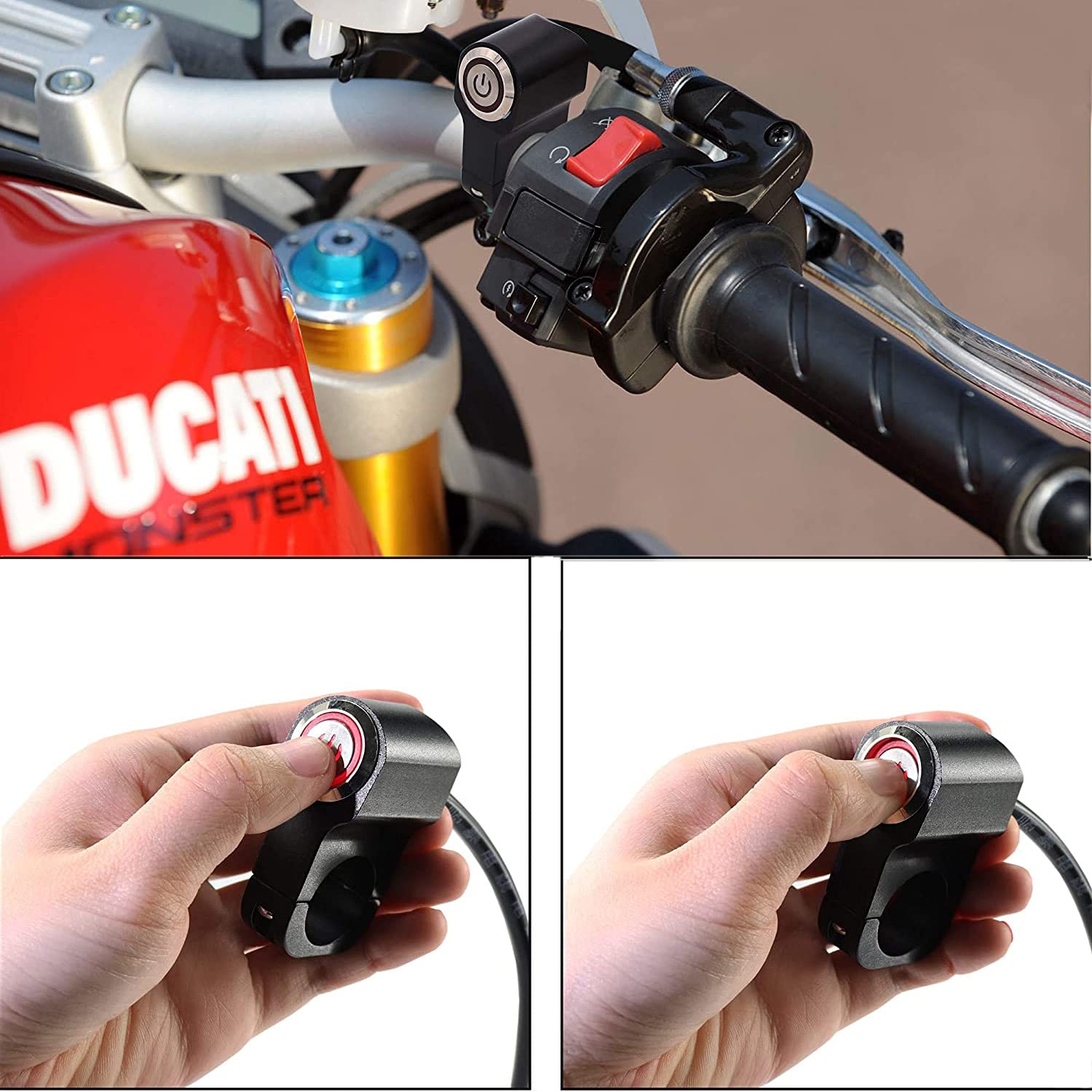 Interruttore A Pulsante Led Blu Per Moto/ATV 12-24V 5A – Manubrio 22mm, Impermeabile IP67 Per Fari E Freno