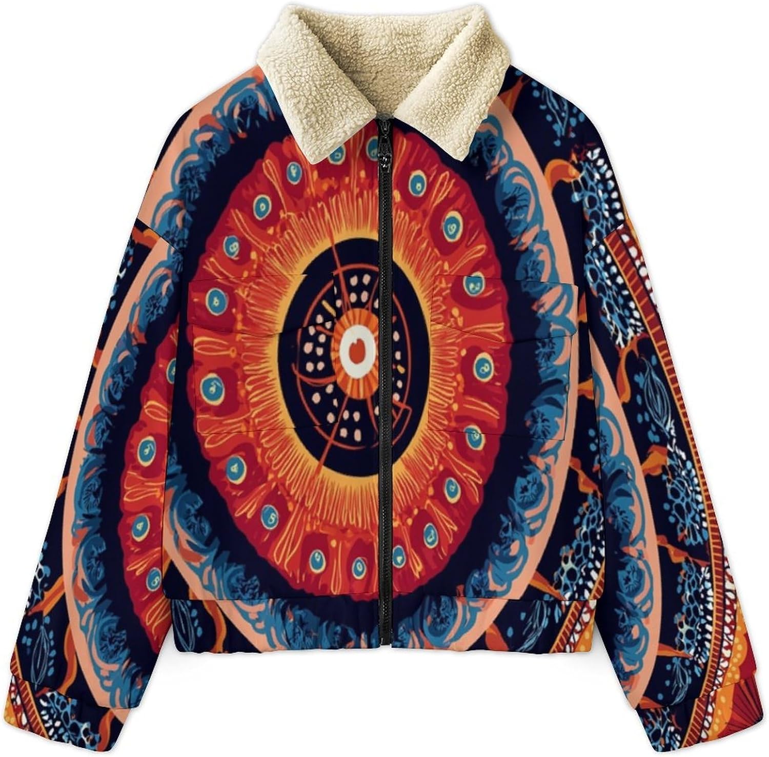 Women Winter Sherpa Lined Fleece Jacket, Long Sleeve Zip Up paisley floral Fuzzy Coats Warm Soft Polar Outwear