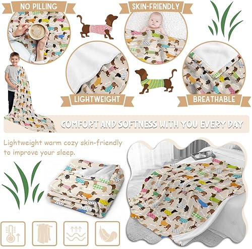 Miniatura 7 de Bonita manta de franela de forro polar con diseño de perro salchicha para mujeres, manta ligera y suave y acogedora para cama, sofá, viajes al aire