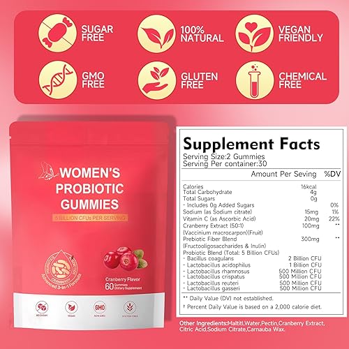 Miniatura 7 de Gomitas de pH para mujeres vaginales, probióticos de equilibrio femenino para un olor saludable, equilibrio de levadura y flora + vitamina C para