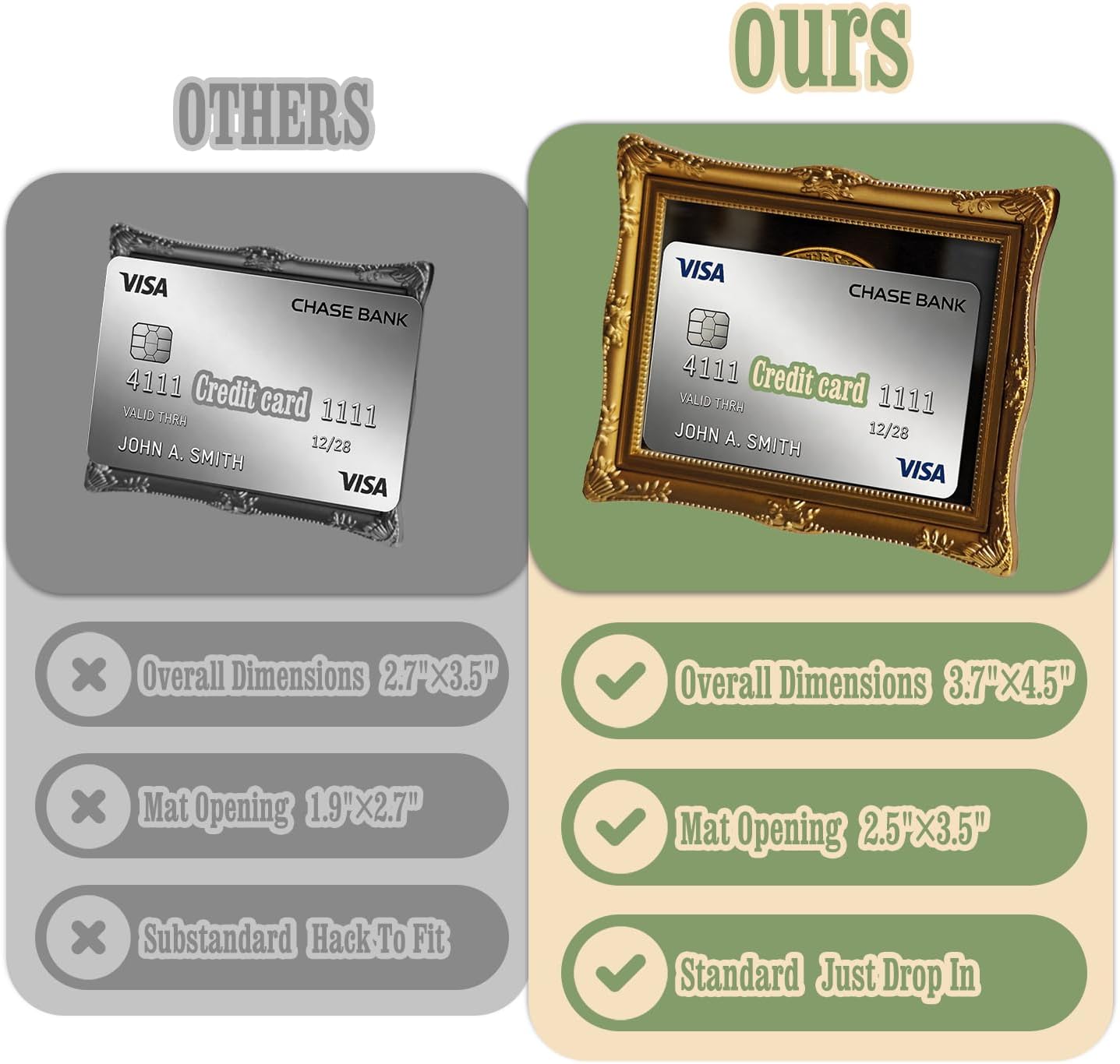 2 Pcs Magnetic Picture Frames For Refrigerator Wallet Size (Gold)