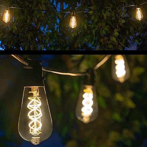 Miniatura 2 de FlexFilament LED ST64 Edison de 30 pies para patio, 10 filamento LED de 5 W, bombillas con clasificación UL, cable comercial, 3 pies de espacio para