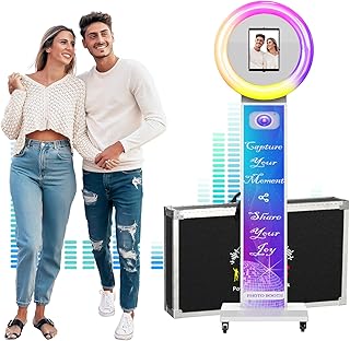 JIYANG Photo Booth Compatible with Ipad 12.9in 11in 10.9in 10.2in Portable Photo Booth Machine for ipad with Software APP Control Light Bar, Music Sync, Flight Case