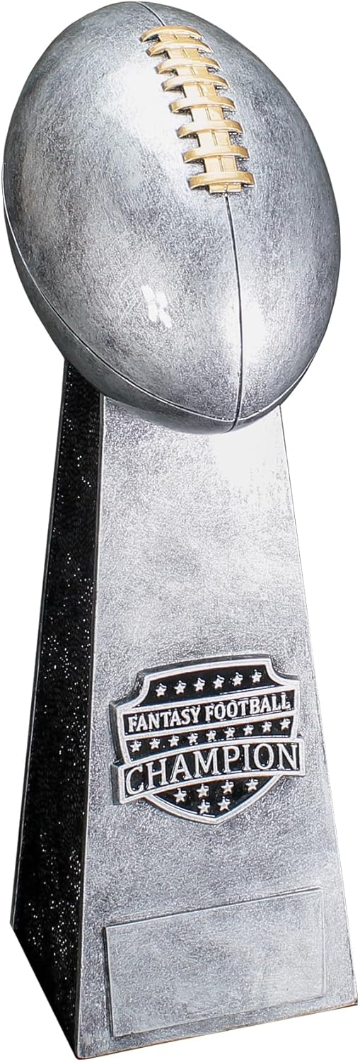 Decade Awards Fantasy Football Champion Trophy, Silver or Gold - FFL Tower Award - Custom Engraved Plate on Request (11.5 or 16 Inch Tall)